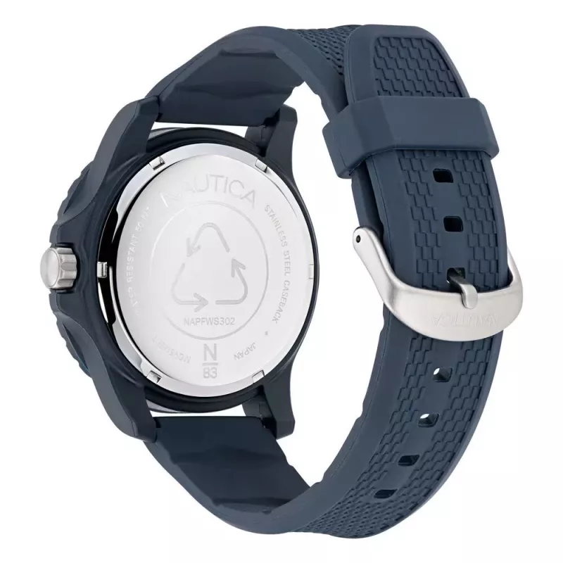 Nautica vyriškas kvarcinis chronografinis laikrodis NAPFWS302 45mm mėlynu ciferblatu ir silikoniniu dirželiu