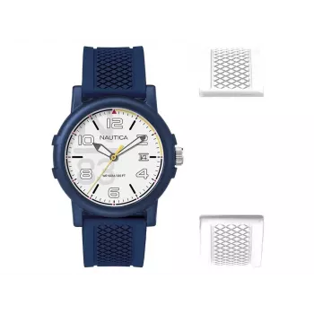 Nautica NABLEME02 Vyriškas kvarcinis analoginis laikrodis mėlynu ciferblatu ir mėlynu silikoniniu dirželiu 38 mm