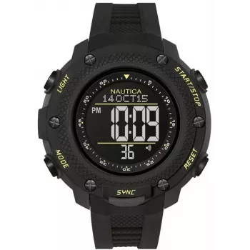 Nautica NAI19523G Vyriškas kvarcinis analoginis laikrodis iš nerūdijančio plieno ir silikono, 44 mm, juodas ciferblatas, data