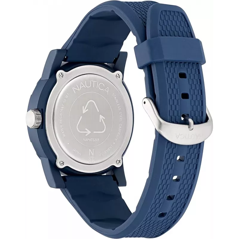 Nautica NAPATS301 Vyriškas kvarcinis analoginis laikrodis 42,5 mm mėlynu ciferblatu ir silikoniniu dirželiu