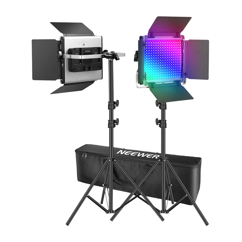 NEEWER 2×660 PRO II RGB LED vaizdo apšvietimo rinkinys su 2×200 cm stovais