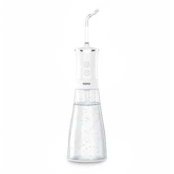 NENO Pulsar White nešiojamas dantų irigatorius su 300 ml talpa, 3 slėgio režimais, USB-C įkrovimu, IPX7 vandeniui atsparus, 4 antgaliai