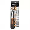 NEO Tools 10-020 219 dalių chromvanadžio lizdų rinkinys su 1/4 inch, 3/8 inch, 1/2 inch pavaromis, reketais, antgaliais, veržliarakčiais, šešiabriauniais rakteliais