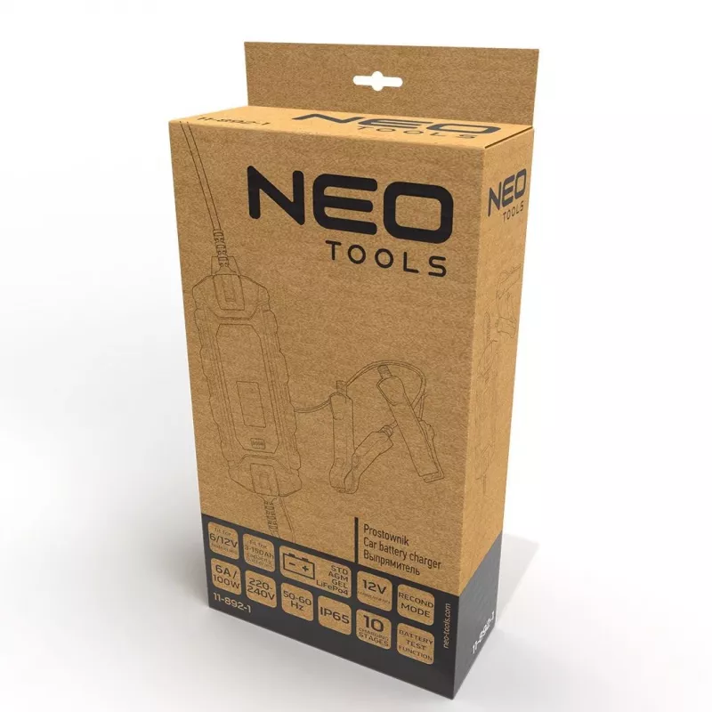 NEO Tools 11-892-1 Automobilio akumuliatoriaus įkroviklio krokodilo gnybtai, 15A, 12V/24V, pora