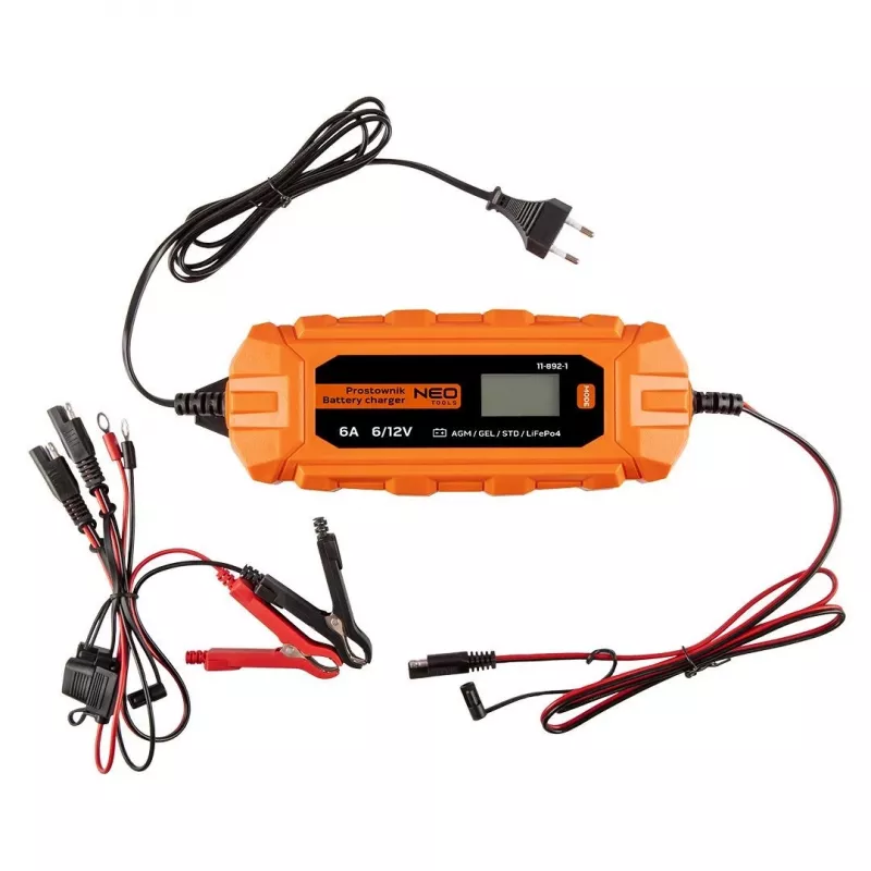 NEO Tools 11-892-1 Automobilio akumuliatoriaus įkroviklio krokodilo gnybtai, 15A, 12V/24V, pora