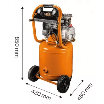 NEO TOOLS 12K010 Vertikalus alyva tepamas oro kompresorius, 40 L bakas, 230 V, 1,5 kW, 8 bar, 206 L/min įsiurbimas, ratai ir rankena