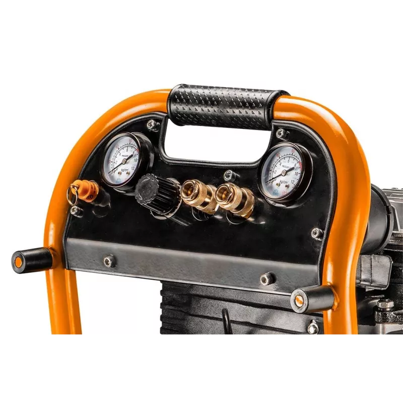 NEO TOOLS 12K010 Vertikalus alyva tepamas oro kompresorius, 40 L bakas, 230 V, 1,5 kW, 8 bar, 206 L/min įsiurbimas, ratai ir rankena