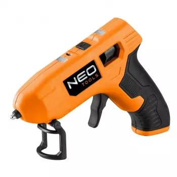 NEO Tools 17-083 20W karštų klijų pistoletas su lašėjimą mažinančiu antgaliu, 11 mm klijų lazdelėmis, integruotu stovu, 230 V, oranžinis/juodas