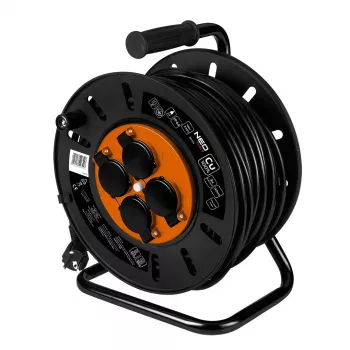 NEO TOOLS 30m sunkiųjų darbų kabelio būgnas 3G2.5 H07RN-F su 4 Schuko lizdais IP44