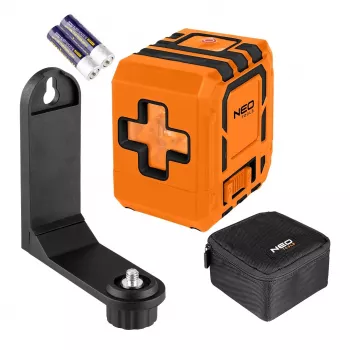 NEO TOOLS 75-143 Kryžminių linijų lazerinis nivelyras 3x360° žalia linija, 30 m veikimo nuotolis, įkraunama Li-ion baterija, IP54, su magnetiniu laikikliu ir dėklu