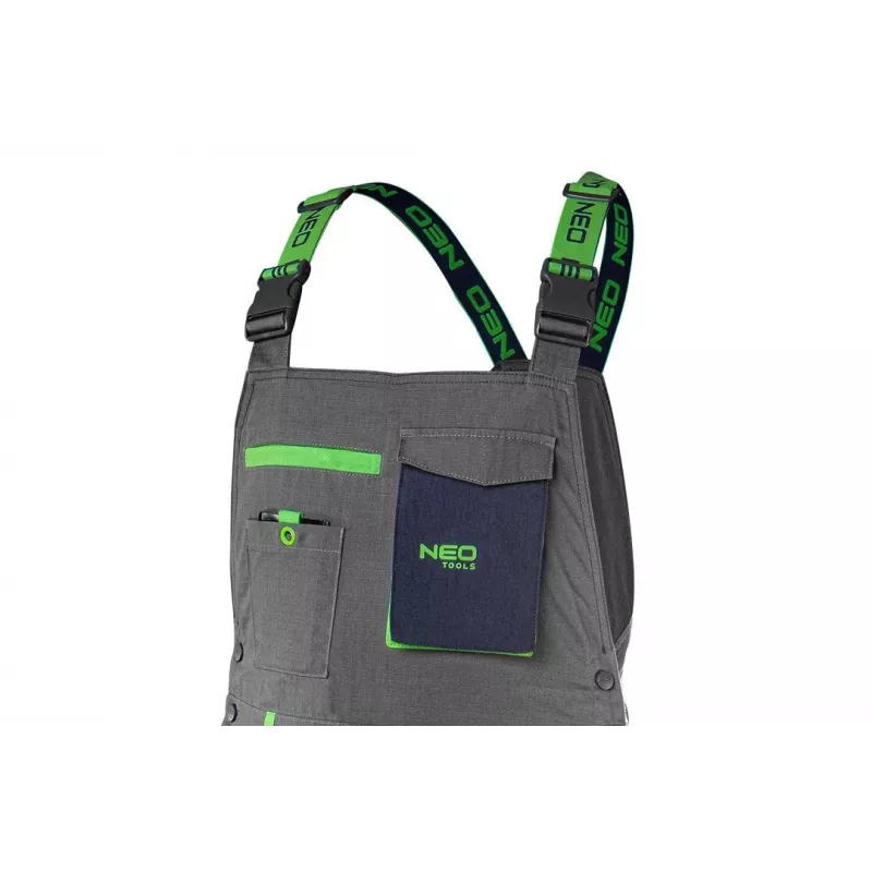 NEO TOOLS 81-247-S Darbo šortai, dydis S, pilki/juodi, 65% poliesteris 35% medvilnė, 267 g/m², daug kišenių, CE sertifikuoti