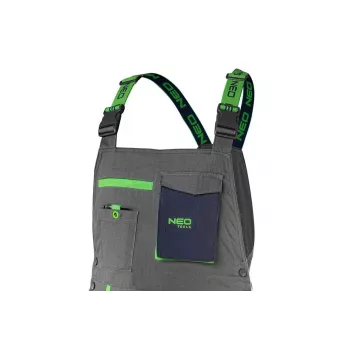 NEO TOOLS 81-247-XXL Profesionalios darbo kelnės su kelių apsaugų kišenėmis, pilkos/žalios, dydis XXL