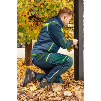 NEO Tools 81-534-XXXL Vyriškos darbo kelnės su kelių apsaugų kišenėmis, pilka/žalia, 100% medvilnė, 270 g/m², trigubai susiūtos, CE sertifikuotos