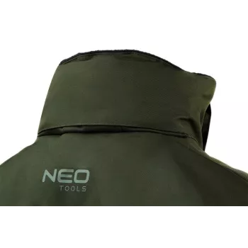 NEO TOOLS 81-573-XXXL vyriška žieminė darbo striukė juoda/pilka, vandeniui ir vėjui atspari, su atsegamu gobtuvu, EN ISO 13688