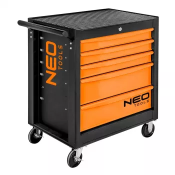 NEO TOOLS 84-214 Dirbtuvės spinta, 5 stalčiai, 150 kg bendra apkrova, raudona/juoda