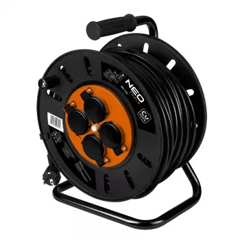 NEO TOOLS 90-175 Laido būgnas 50 m 3 x 2,5 mm² 4 Schuko lizdai IP44 Šiluminė apsauga