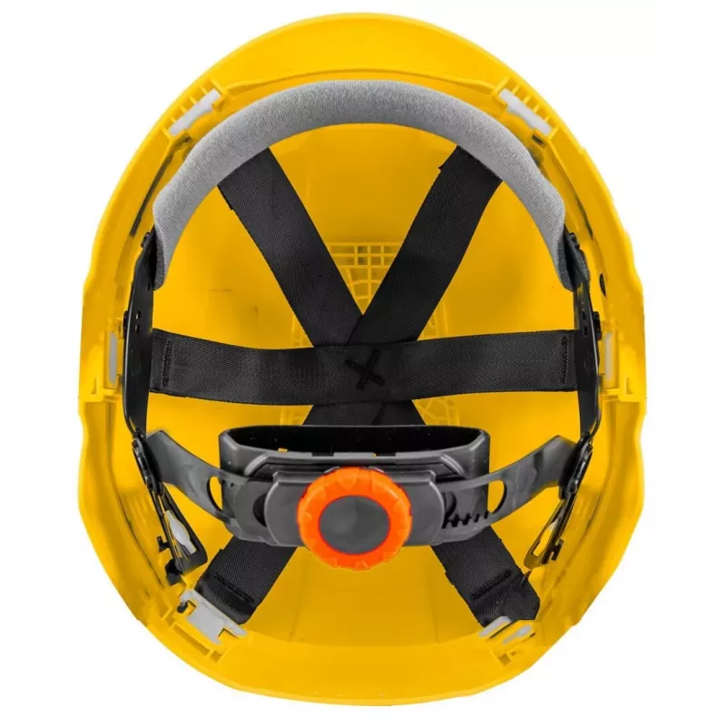 NEO TOOLS 97-210 Integruotas apsauginis šalmas su tinkleliu ir ausinėmis, oranžinis