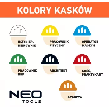 NEO TOOLS 97-210 Integruotas apsauginis šalmas su tinkleliu ir ausinėmis, oranžinis