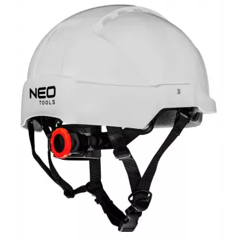 NEO TOOLS 97-211 Vėdinamas pramoninis apsauginis šalmas su 6 taškų reketine pakaba, EN 397, baltas