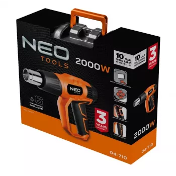 NEO TOOLS karšto oro pistoletas 2000W su LCD ekranu, 50°C ir 70-600°C, 4 antgaliai, grandiklis, nešiojimo dėklas