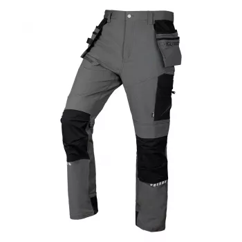 NEO TOOLS Mix&Match 4 krypčių tamprios darbo kelnės su laikiklių kišenėmis, Cordura sustiprintos, pilkos/juodos, XL dydis