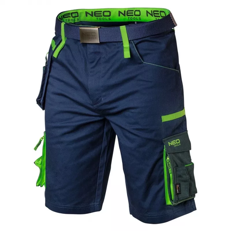 NEO TOOLS PREMIUM Vyriški medvilnės mišinio šortai su tamprumu, XXXL, juodi