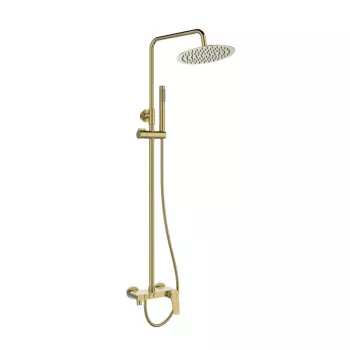 Nestos Brushed Gold Single-Lever Shower Set with Rain Shower Head and Hand Shower