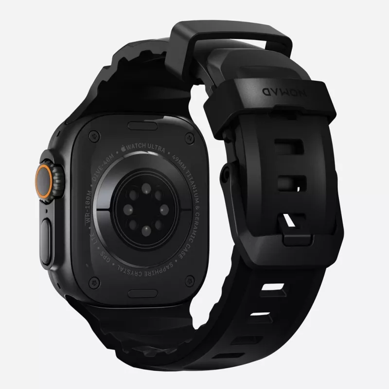 NOMAD Rocky Point Band, skirtas Apple Watch 46mm/49mm, su FKM ir titanu (anglies juoda, juoda apkaustai)