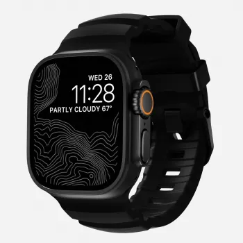 NOMAD Rocky Point Band, skirtas Apple Watch 46mm/49mm, su FKM ir titanu (anglies juoda, juoda apkaustai)