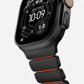 NOMAD Stratos Band - Titano apyrankė, skirta Apple Watch 49mm su FKM (Juodas titanas, Ultra oranžinis FKM)