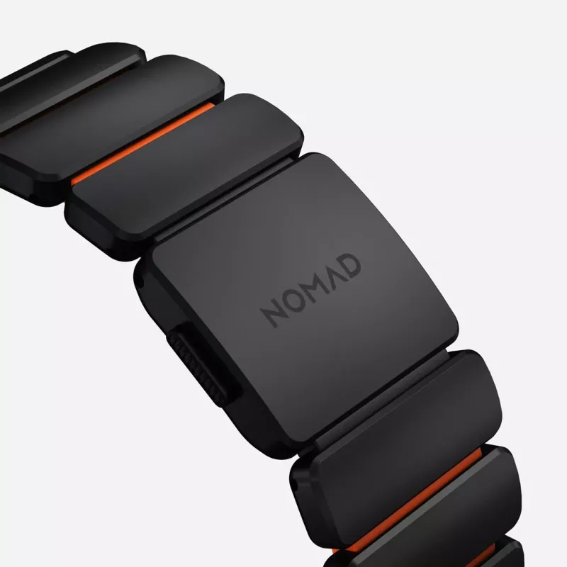 NOMAD Stratos Band - Titano apyrankė, skirta Apple Watch 49mm su FKM (Juodas titanas, Ultra oranžinis FKM)