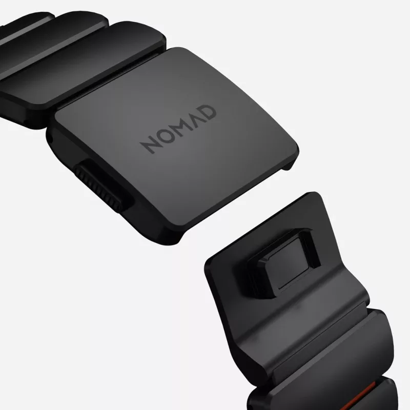 NOMAD Stratos Band - Titano apyrankė, skirta Apple Watch 49mm su FKM (Juodas titanas, Ultra oranžinis FKM)