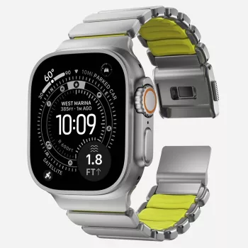 NOMAD Stratos Band - Titanio apyrankė, skirta Apple Watch 49mm su FKM (Natural Titanium, Volt FKM)