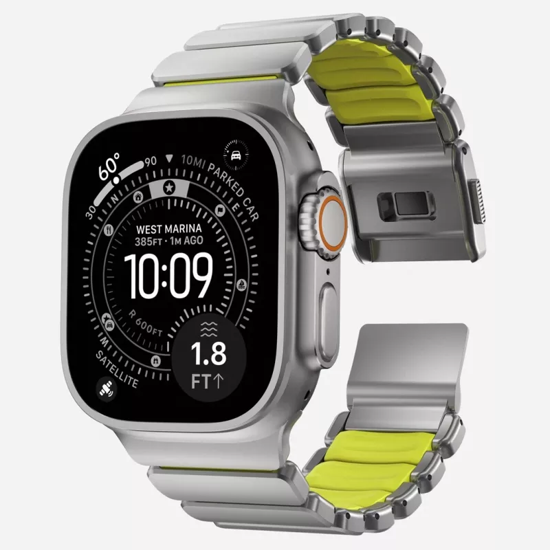 NOMAD Stratos Band - Titanio apyrankė, skirta Apple Watch 49mm su FKM (Natural Titanium, Volt FKM)