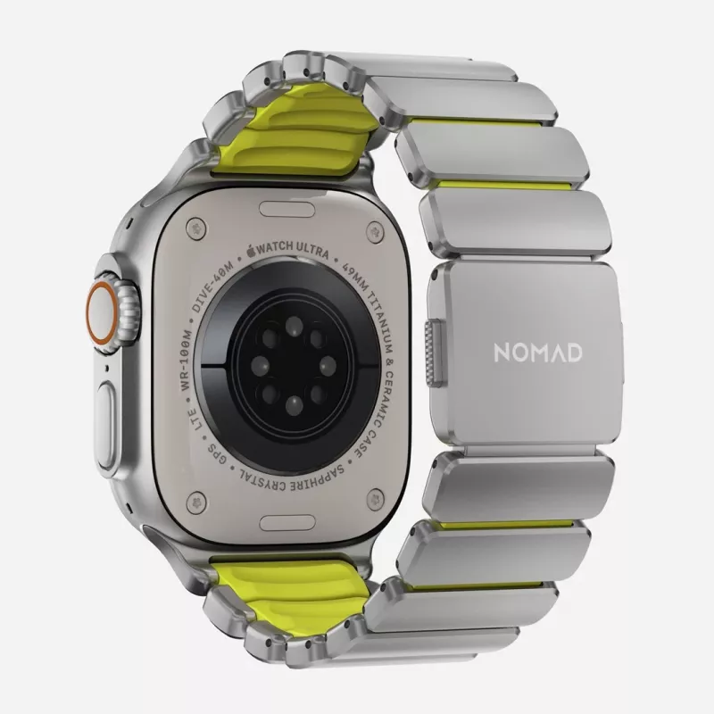 NOMAD Stratos Band - Titanio apyrankė, skirta Apple Watch 49mm su FKM (Natural Titanium, Volt FKM)