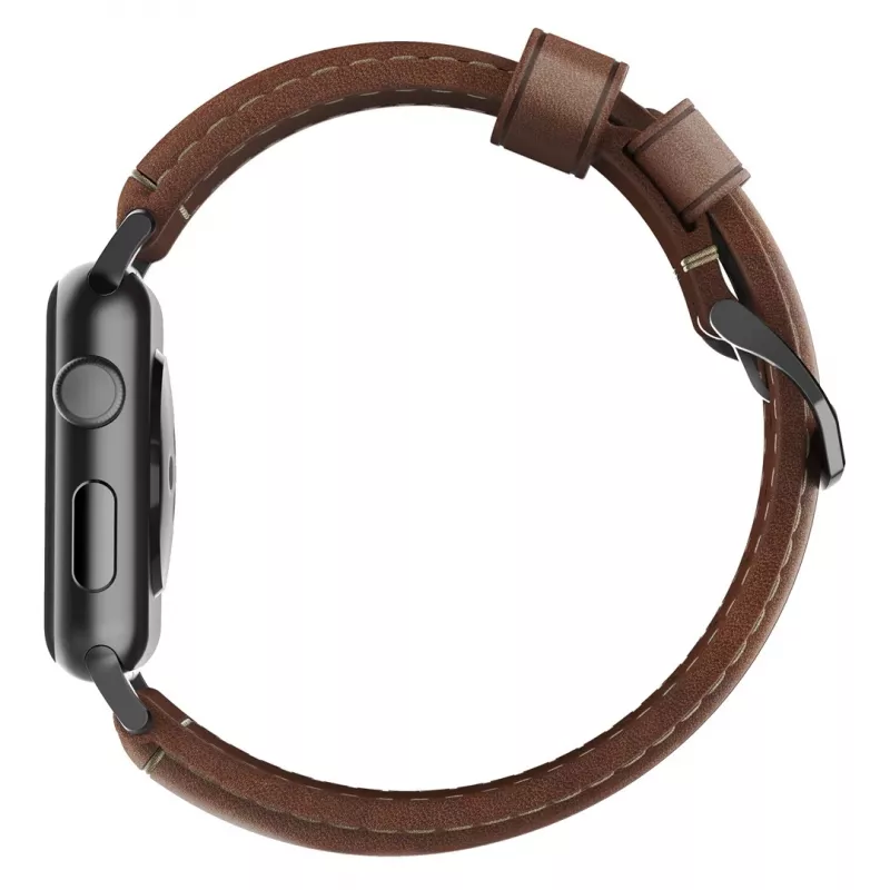 NOMAD Traditional Band - Horween Leather Strap for Apple Watch 46mm/49mm, Rustic Brown, Black Hardware