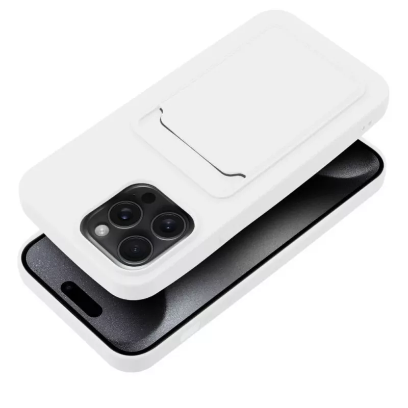 OEM Dėklas su kortelių laikikliu, skirtas iPhone 15 Pro Max, baltas