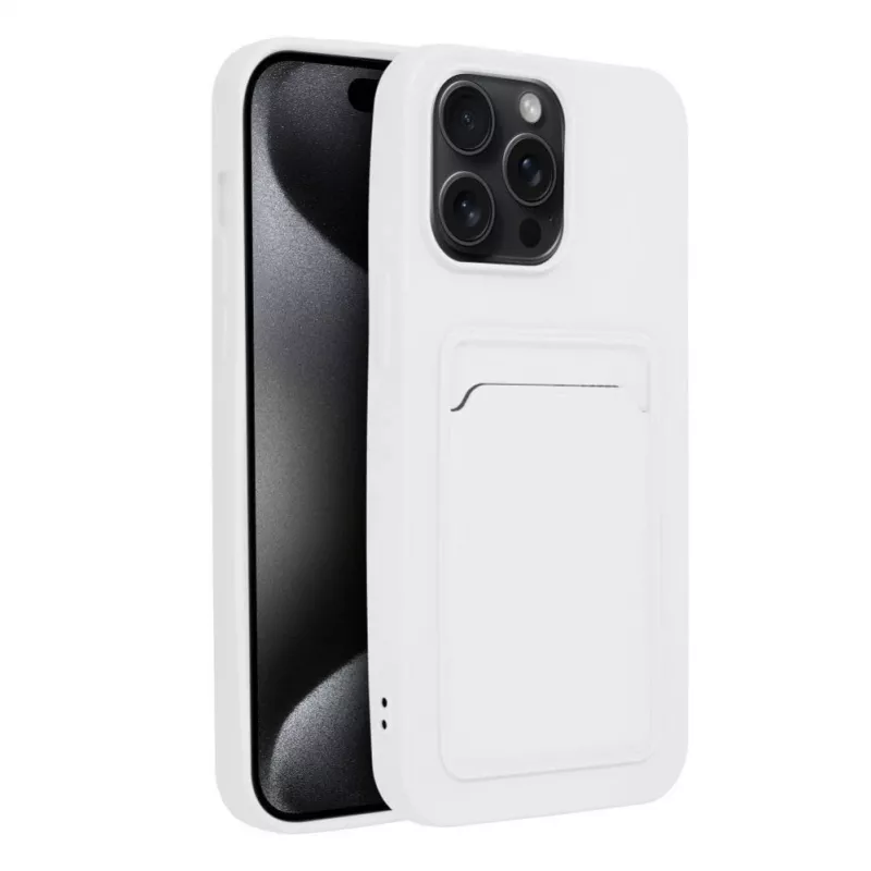 OEM Dėklas su kortelių laikikliu, skirtas iPhone 15 Pro Max, baltas