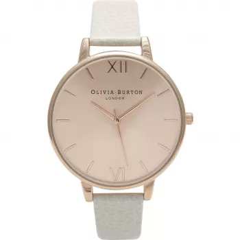 Olivia Burton Women's Big Dial Quartz Watch OB13BD11 - 38mm Rose Gold & Grey Leather