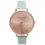 OLIVIA BURTON Moteriškas didelio ciferblato laikrodis OB15BD75 38mm rožinio aukso spalvos nerūdijančio plieno korpusas, pilkas odinis dirželis