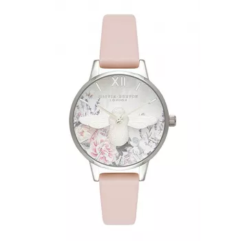 OLIVIA BURTON Moteriškas Celestial kvarcinis laikrodis 30 mm Rožinio aukso nerūdijantis plienas Pilka oda OB16GH09
