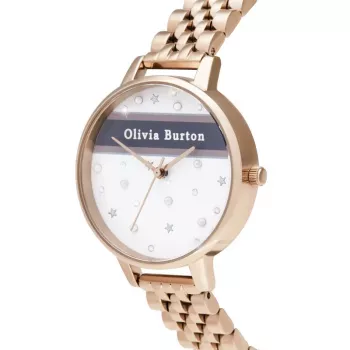 OLIVIA BURTON Moteriškas Dangaus Laikrodis OB16VS06 - 34mm Rožinio Aukso Nerūdijančio Plieno Korpusas, Pilkas Odinis Dirželis, Kvarcinis Analoginis