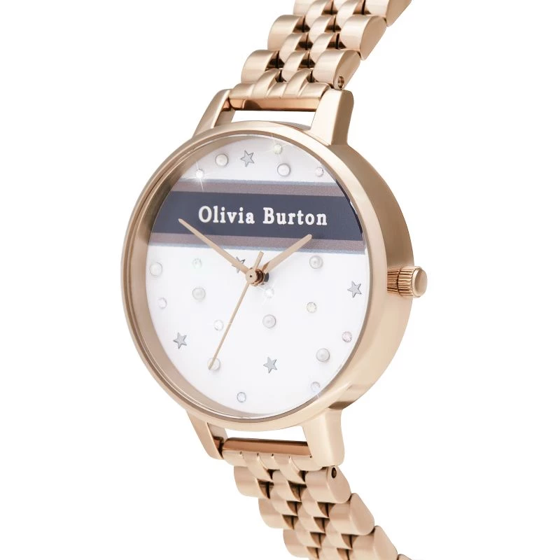 OLIVIA BURTON Moteriškas Dangaus Laikrodis OB16VS06 - 34mm Rožinio Aukso Nerūdijančio Plieno Korpusas, Pilkas Odinis Dirželis, Kvarcinis Analoginis