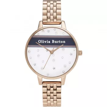OLIVIA BURTON Moteriškas Dangaus Laikrodis OB16VS06 - 34mm Rožinio Aukso Nerūdijančio Plieno Korpusas, Pilkas Odinis Dirželis, Kvarcinis Analoginis