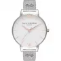 Olivia Burton Women's Enchanted Garden Watch OB16ES10 - 38mm Rose Gold Stainless Steel Case, White Floral Dial, Grey Leather Strap