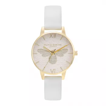 Olivia Burton Women's OB16FB24 Watch - 30mm White Floral Dial, Blush Pink Leather Strap