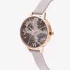 Olivia Burton Women's Sparkle Bee Watch OB16SP15 - 34 mm Stainless Steel Case, Grey Leather Strap, White/Silver Dial