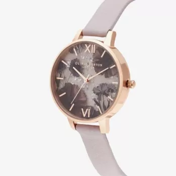 Olivia Burton Women's Sparkle Bee Watch OB16SP15 - 34 mm Stainless Steel Case, Grey Leather Strap, White/Silver Dial