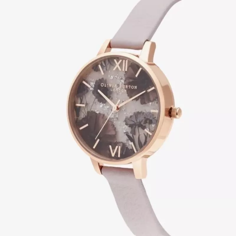 Olivia Burton Women's Sparkle Bee Watch OB16SP15 - 34 mm Stainless Steel Case, Grey Leather Strap, White/Silver Dial