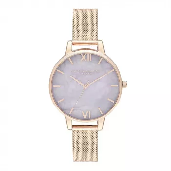 Olivia Burton Women's Sparkle Bee Watch OB16SP16 - 34mm sidabrinis ciferblatas, pilkas odinis dirželis